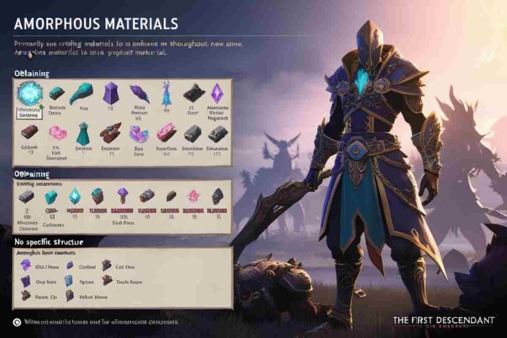 Amorphous materials list first descendant